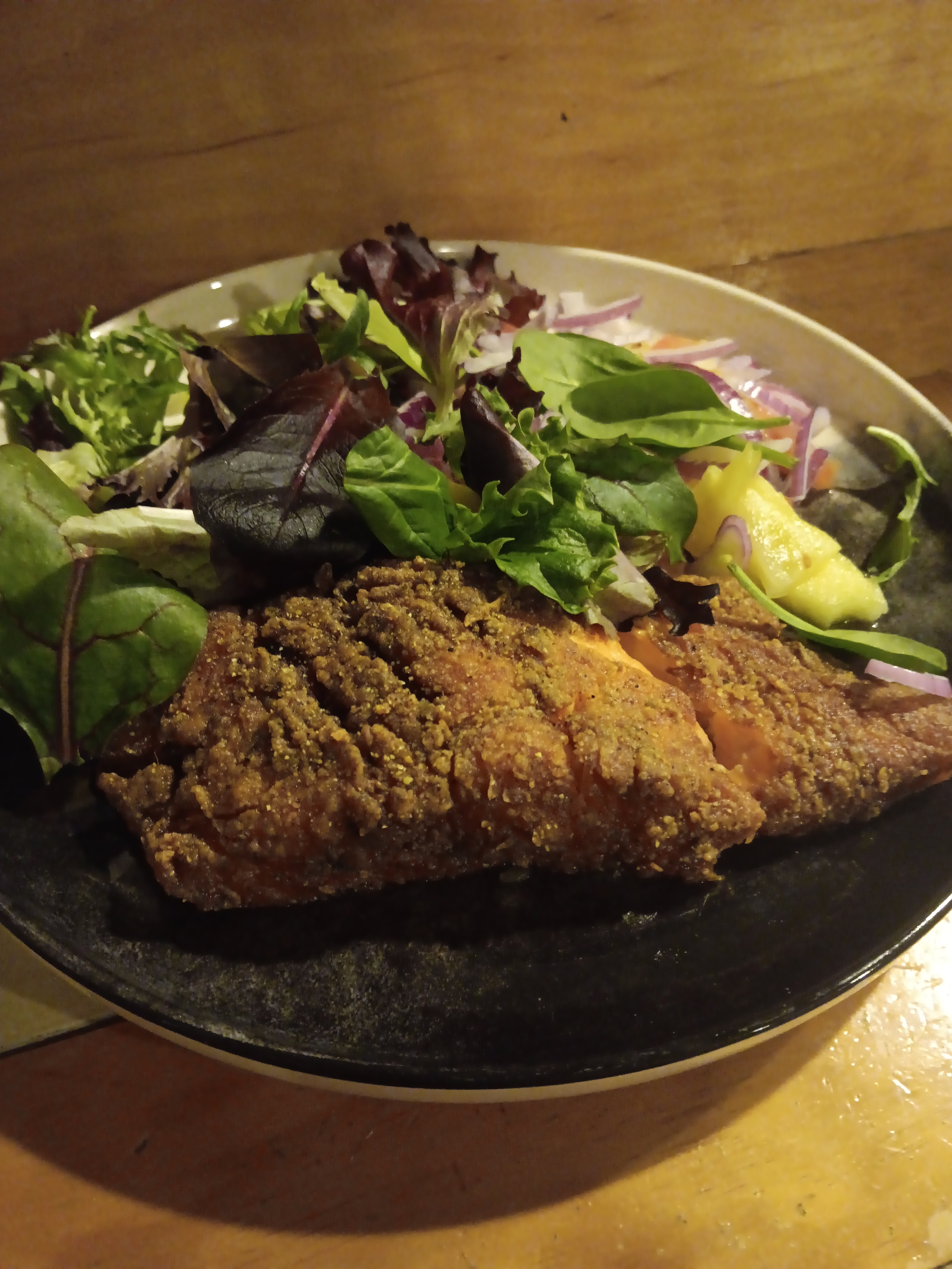 Crispy Fried Salmon Platter at Jus Fishy